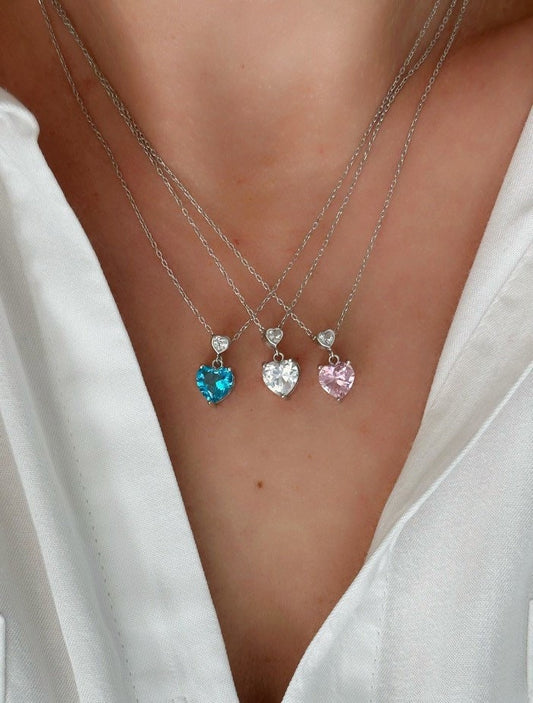 Crystal Heart Necklace, Diamond Necklace, Princess Necklace, Minimalist Necklace, CZ Necklace,  Christmas Gift for her, Layering Jewelry