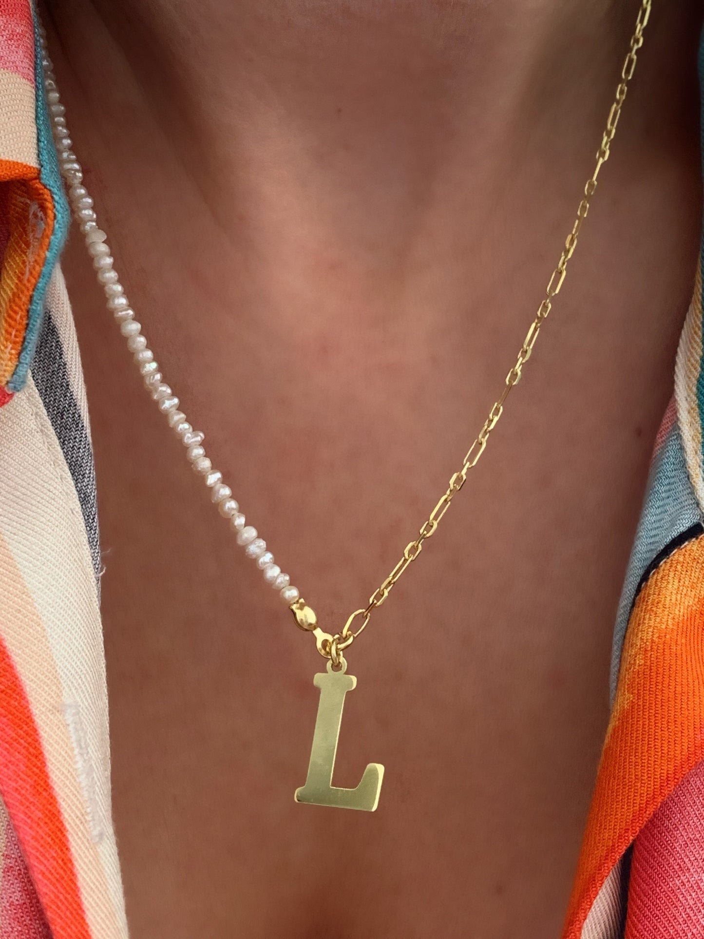 Personalized Tiny Pearl Necklace, Initial Pearl Necklace, Half Pearl Half Chain Necklace, Letter Necklace, Personalized Gifts, Gift for Her