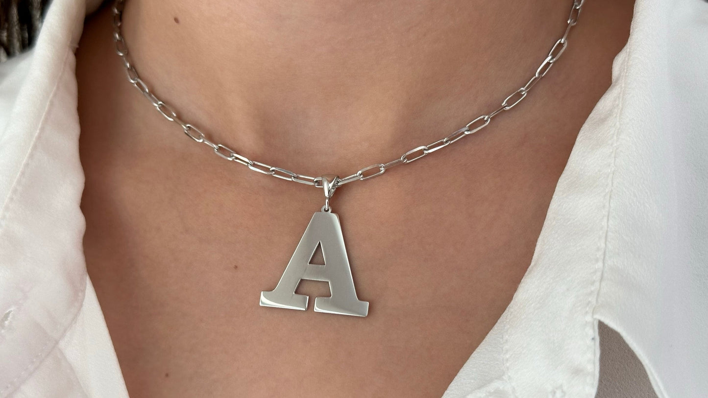 Big Letter Necklace, Large Initial Letter Necklace, Oversized Pendant Personalize Jewelry Gifts Women Men Customized