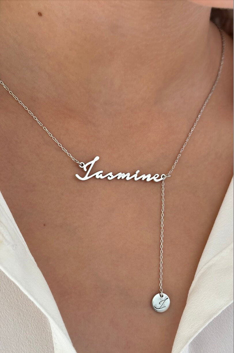 Double Name Necklace, Drop Initial Necklace, Two Name Necklace, Custom Mother's Day gift, Personalized Necklace, Personalized Gifts for Mom
