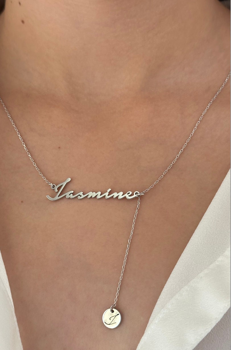 Double Name Necklace, Drop Initial Necklace, Two Name Necklace, Custom Mother's Day gift, Personalized Necklace, Personalized Gifts for Mom