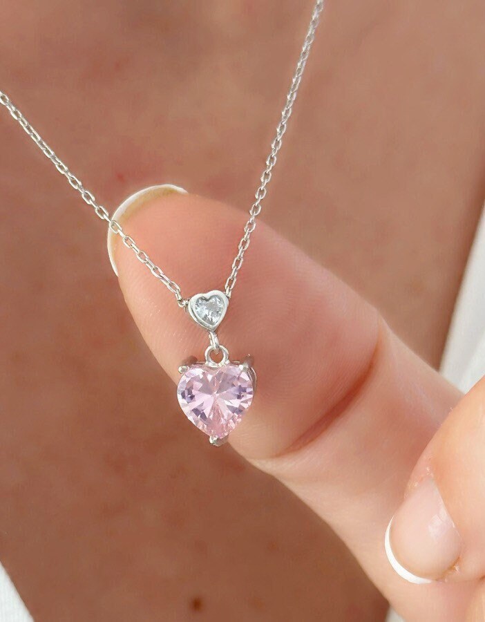 Crystal Heart Necklace, Diamond Necklace, Princess Necklace, Minimalist Necklace, CZ Necklace, Christmas Gift for her, Layering Jewelry