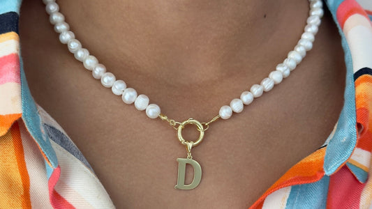 Initial Pearl Necklace, Personalized Pearl Letter Necklace Choker, Pearl Name Necklace, Alphabet Letter Pendants, Pearl Initial Jewelry
