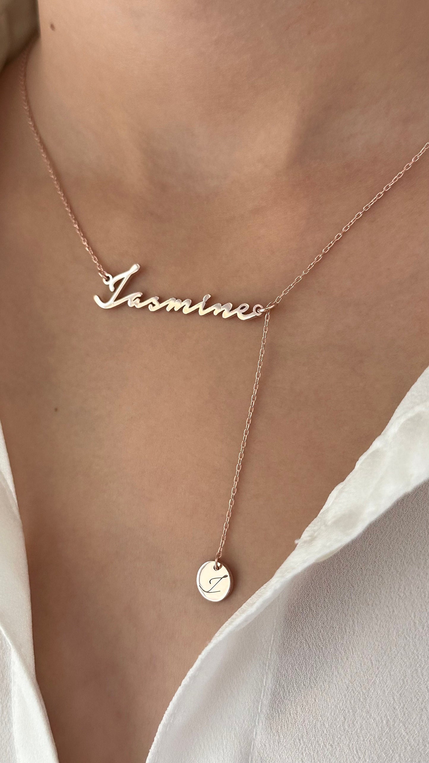 Double Name Necklace, Drop Initial Necklace, Two Name Necklace, Custom Mother's Day gift, Personalized Necklace, Personalized Gifts for Mom