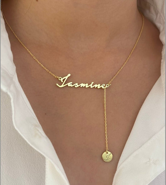 Double Name Necklace, Drop Initial Necklace, Two Name Necklace, Custom Mother's Day gift, Personalized Necklace, Personalized Gifts for Mom
