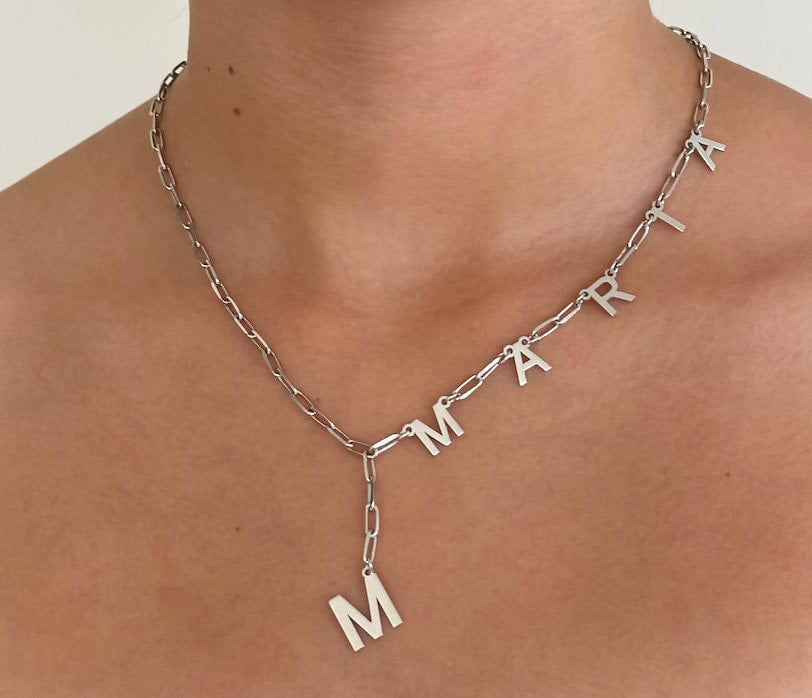 Personalized Lariat Name Necklace, Drop Initial Necklace, Long Y Necklace, Custom Letter Necklace, Personalized Jewelry Gift for her