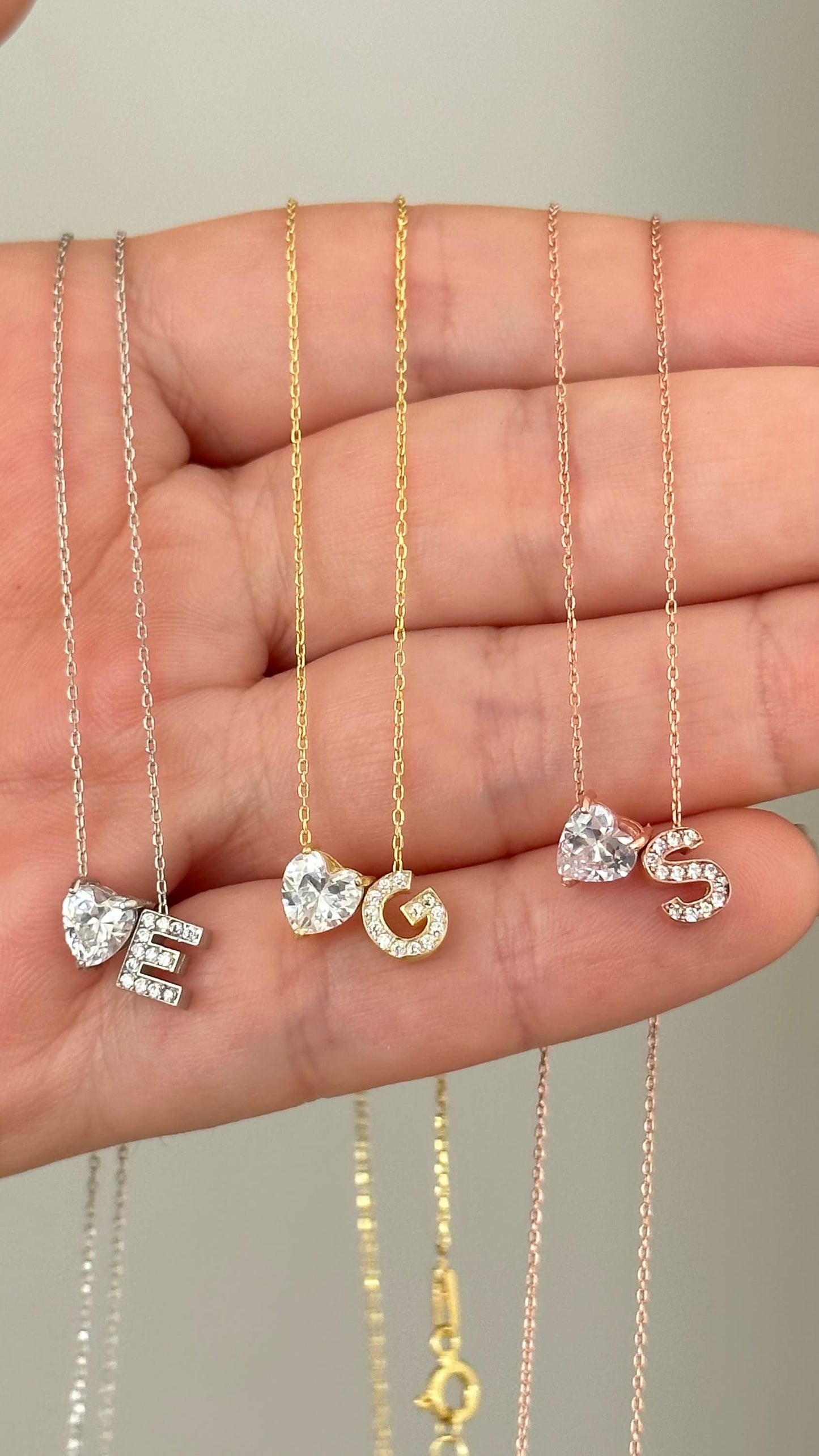 Diamond Initial Heart Necklace, Pave Initial Necklace, Tint Letter Necklace, Princess Necklace, Personalized Jewelry, Custom Gift for Her