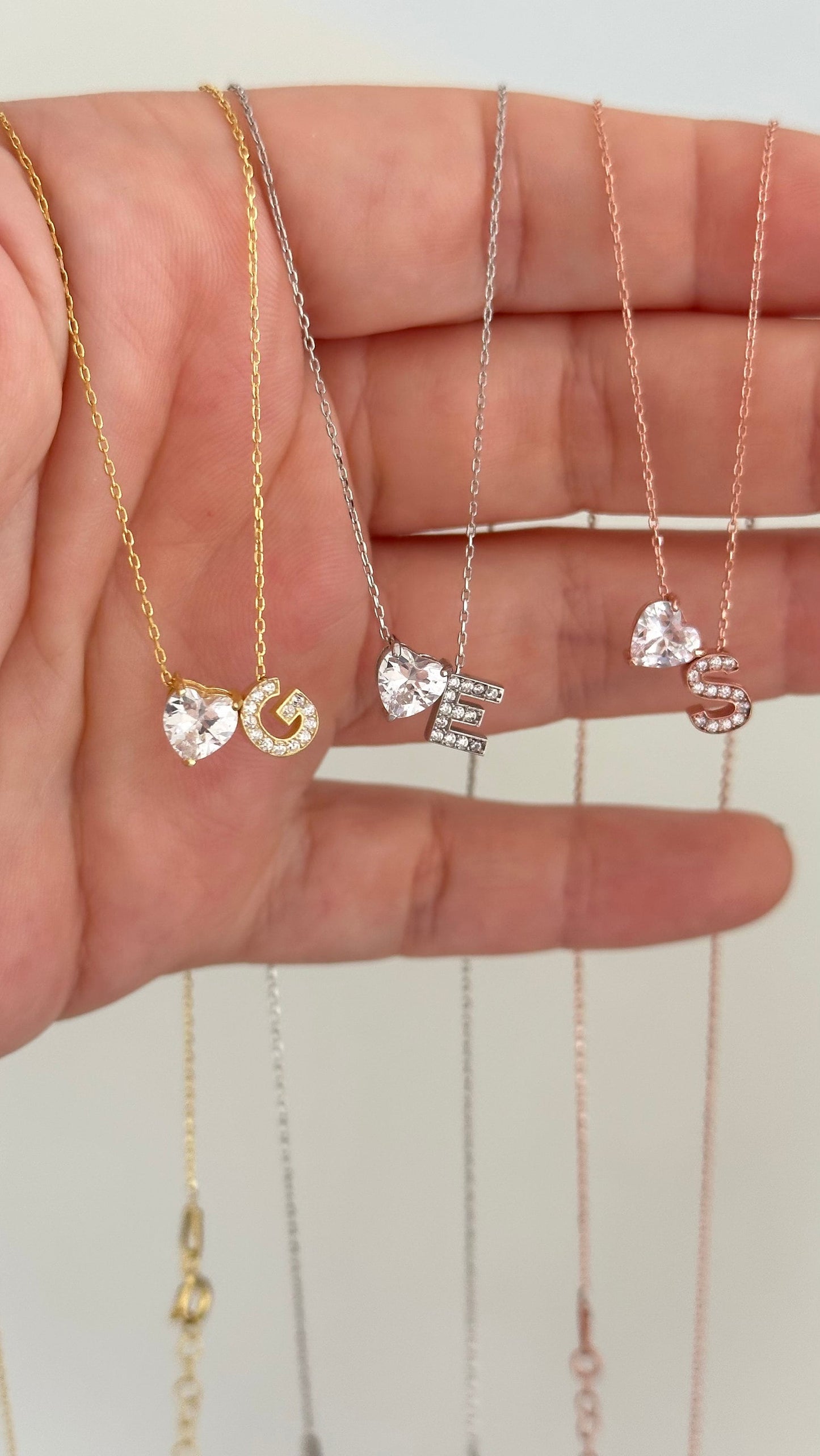 Diamond Initial Heart Necklace, Pave Initial Necklace, Tint Letter Necklace, Princess Necklace, Personalized Jewelry, Custom Gift for Her