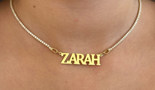 Personalized Tennis Name Necklace, Custom Tennis Name Choker Necklace, Personalized CZ Nameplate Necklace Personalize gift her, 925 Silver