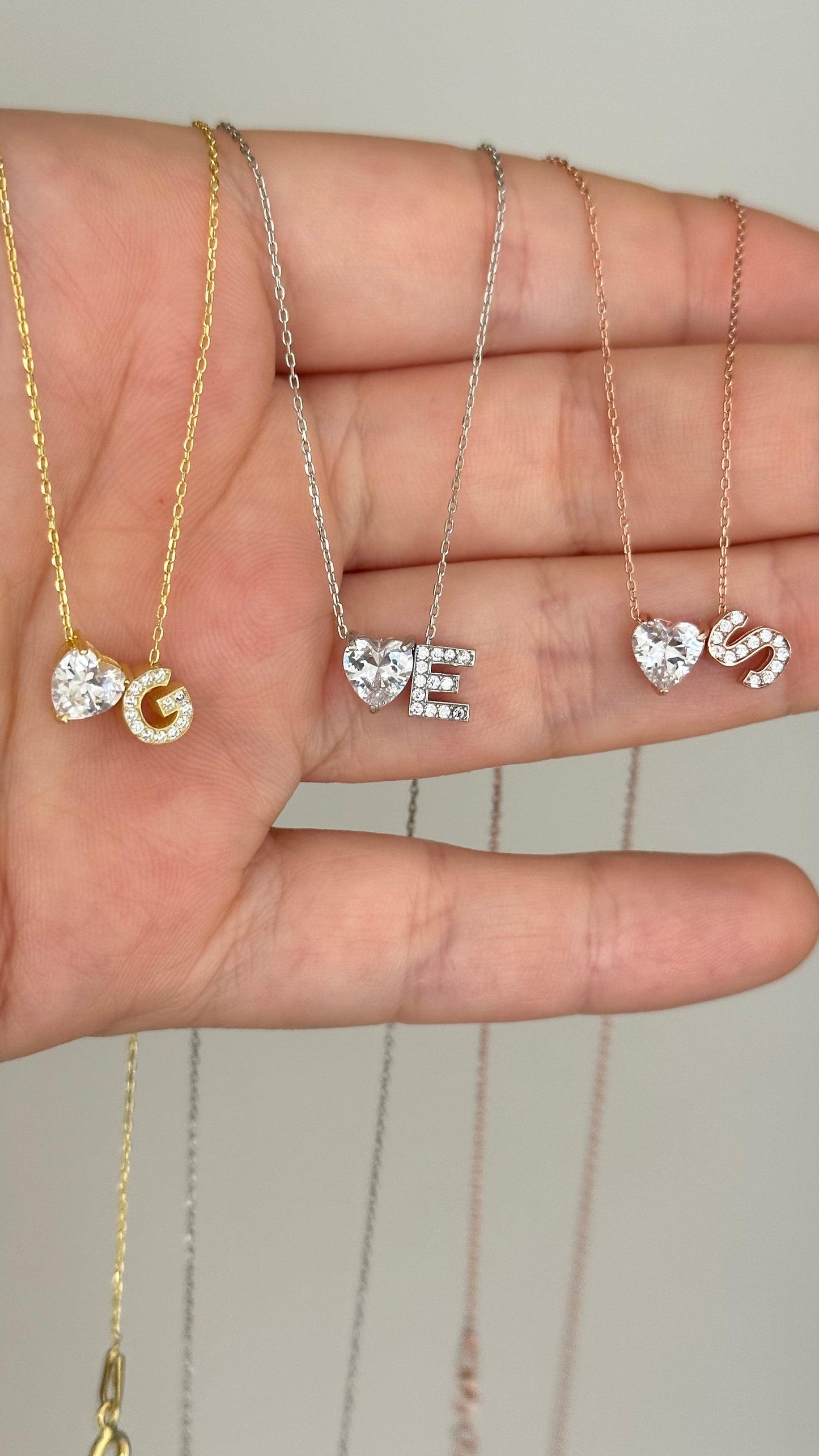 Diamond Initial Heart Necklace, Pave Initial Necklace, Tint Letter Necklace, Princess Necklace, Personalized Jewelry, Custom Gift for Her