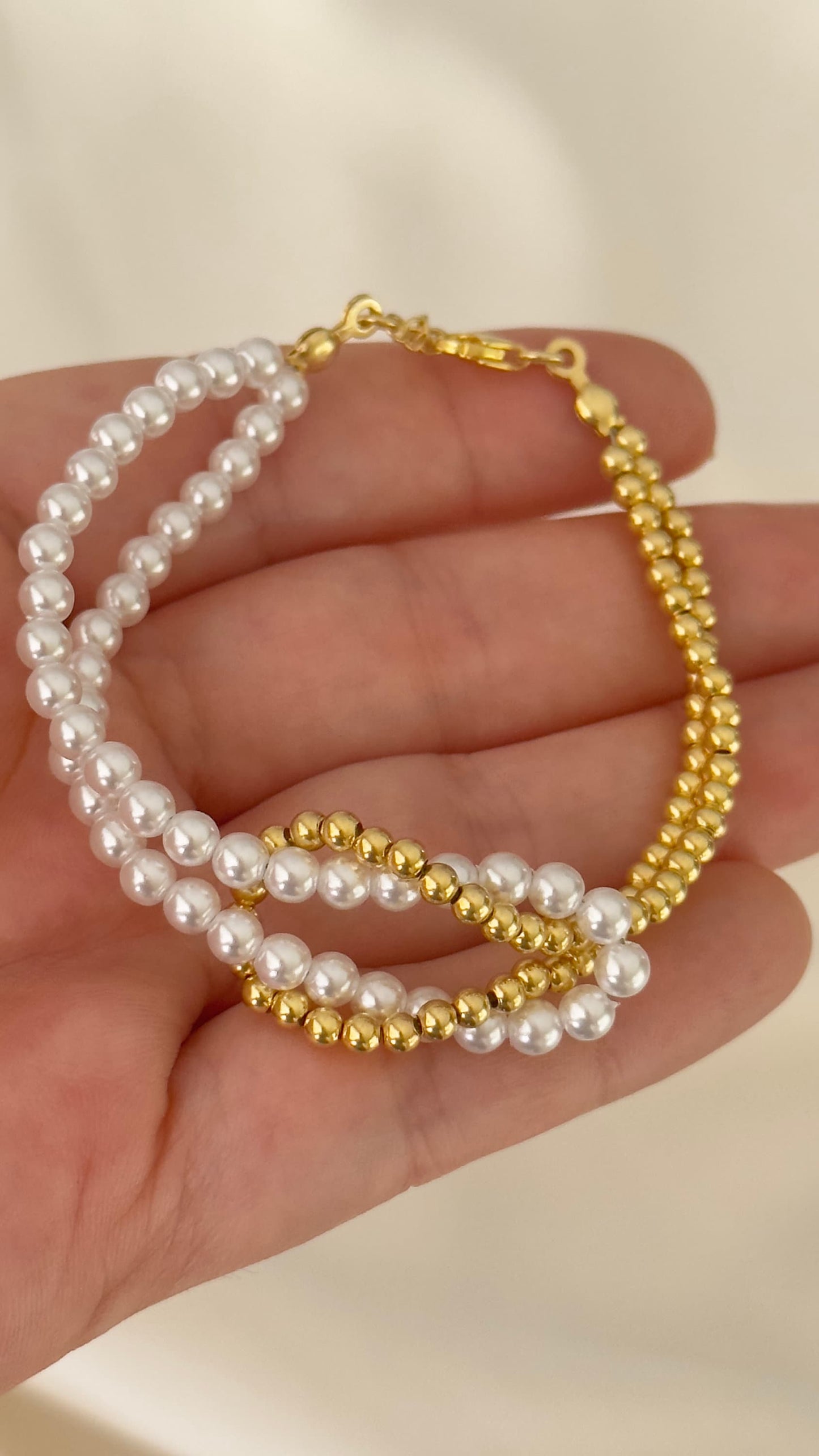 Half Pearl Half Chain Bracelet, Pearl Knot Bracelet, Ball Chain Bracelet, Gift for her, Woman Half and Half Bracelet, Pearl Jewelry