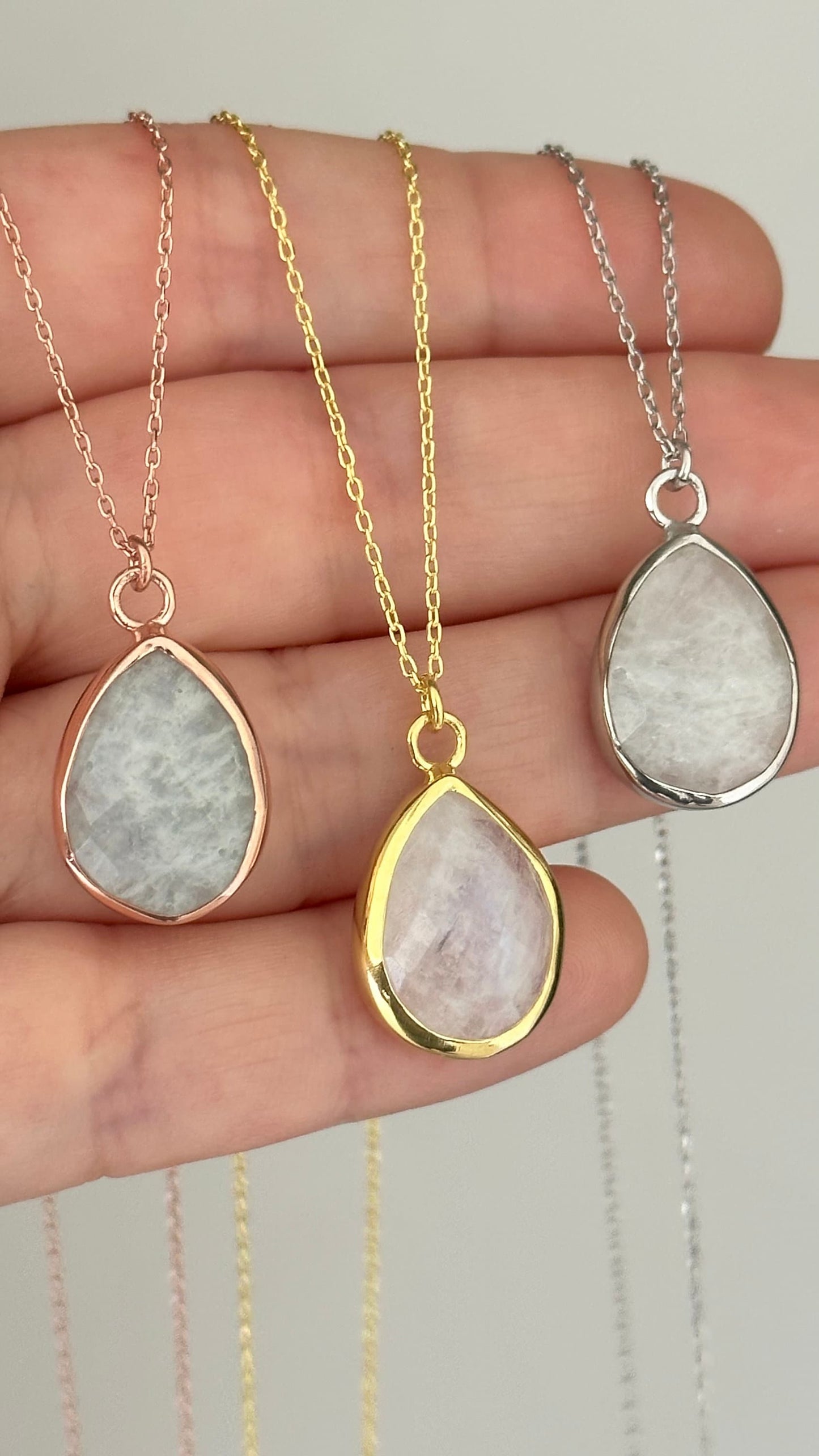 Moon Stone Pendant Necklace, Crystal Healing Necklace, Opalite Moonstone, Yoga Gifts, Healing Jewelry, Rose Gold Necklace, 925 Silver