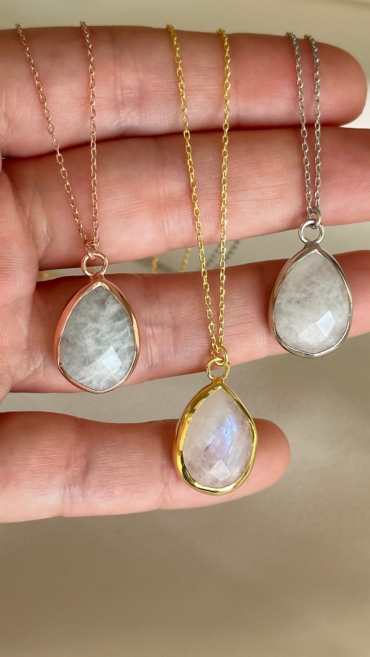 Moon Stone Pendant Necklace, Crystal Healing Necklace, Opalite Moonstone, Yoga Gifts, Healing Jewelry, Rose Gold Necklace, 925 Silver