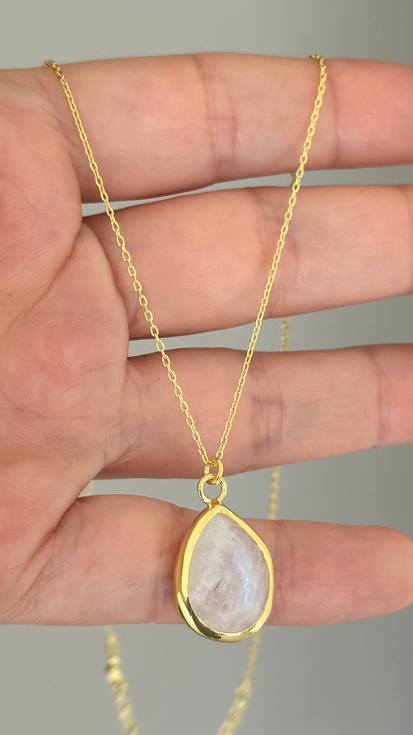 Moon Stone Pendant Necklace, Crystal Healing Necklace, Opalite Moonstone, Yoga Gifts, Healing Jewelry, Rose Gold Necklace, 925 Silver