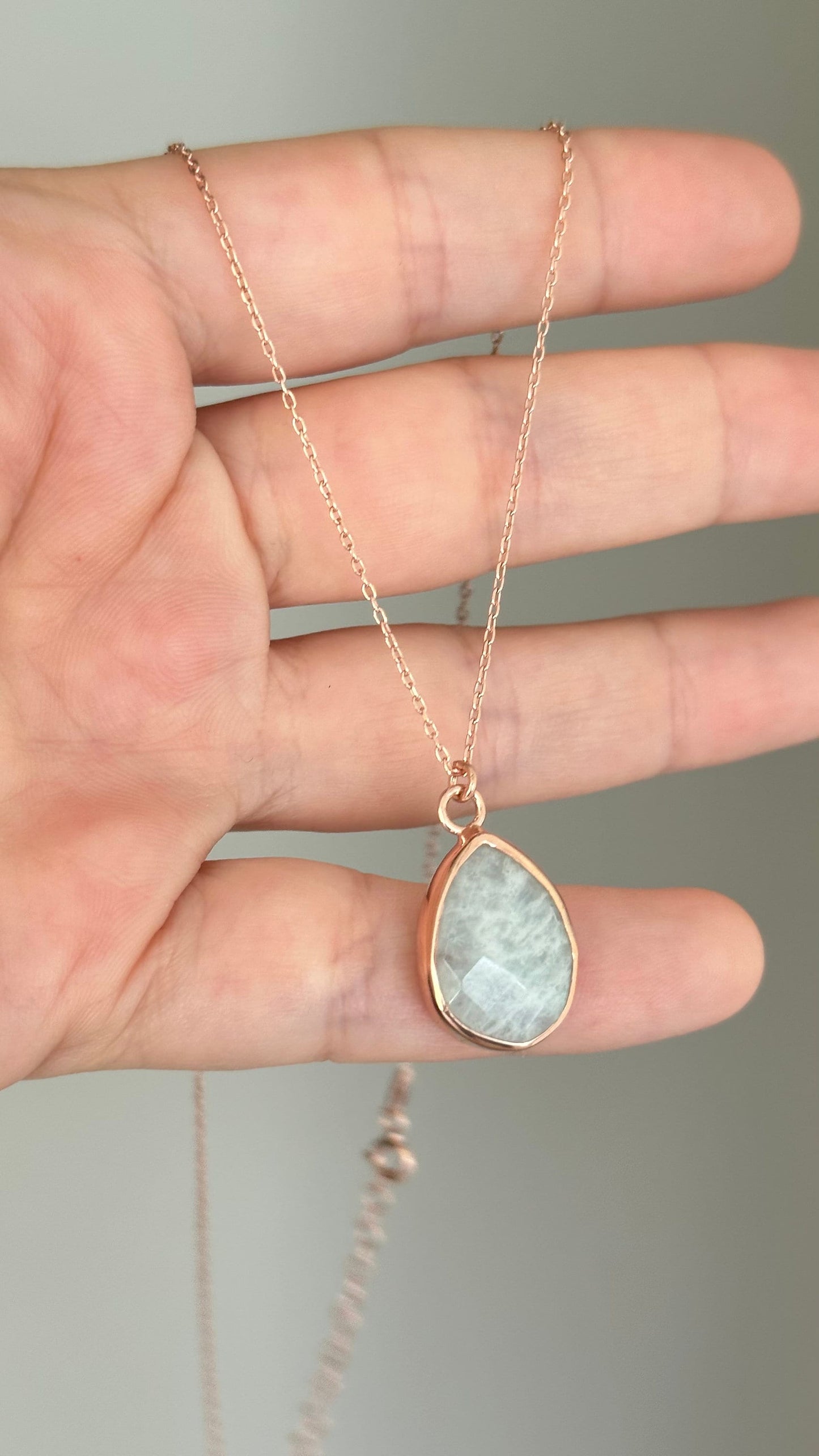 Moon Stone Pendant Necklace, Crystal Healing Necklace, Opalite Moonstone, Yoga Gifts, Healing Jewelry, Rose Gold Necklace, 925 Silver