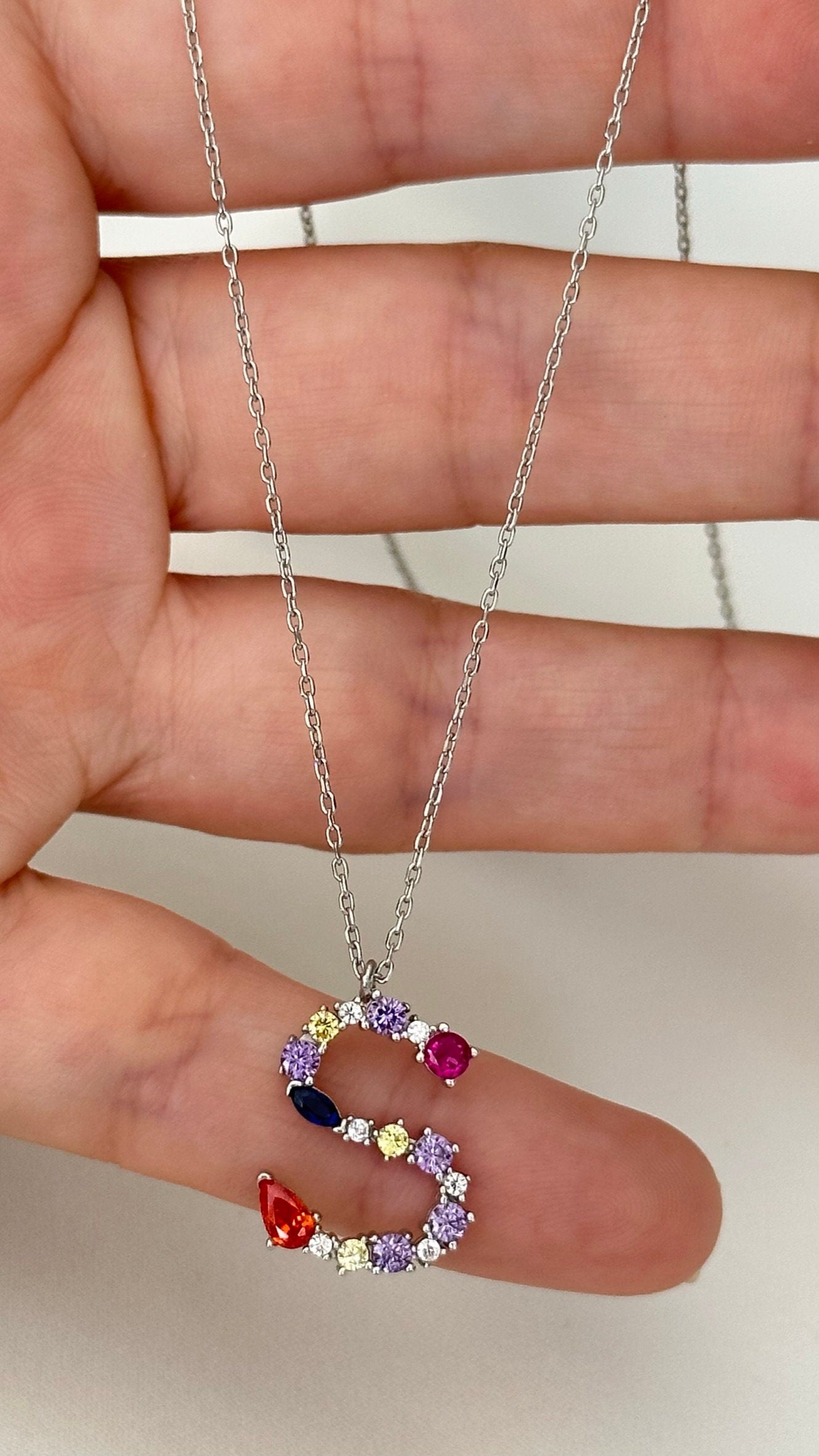 Big Letter Necklace, Large Initial Pendant Necklace, CZ Gemstone, Personalized Gifts, Layering Necklace, Statement Necklace, Letter Jewelry