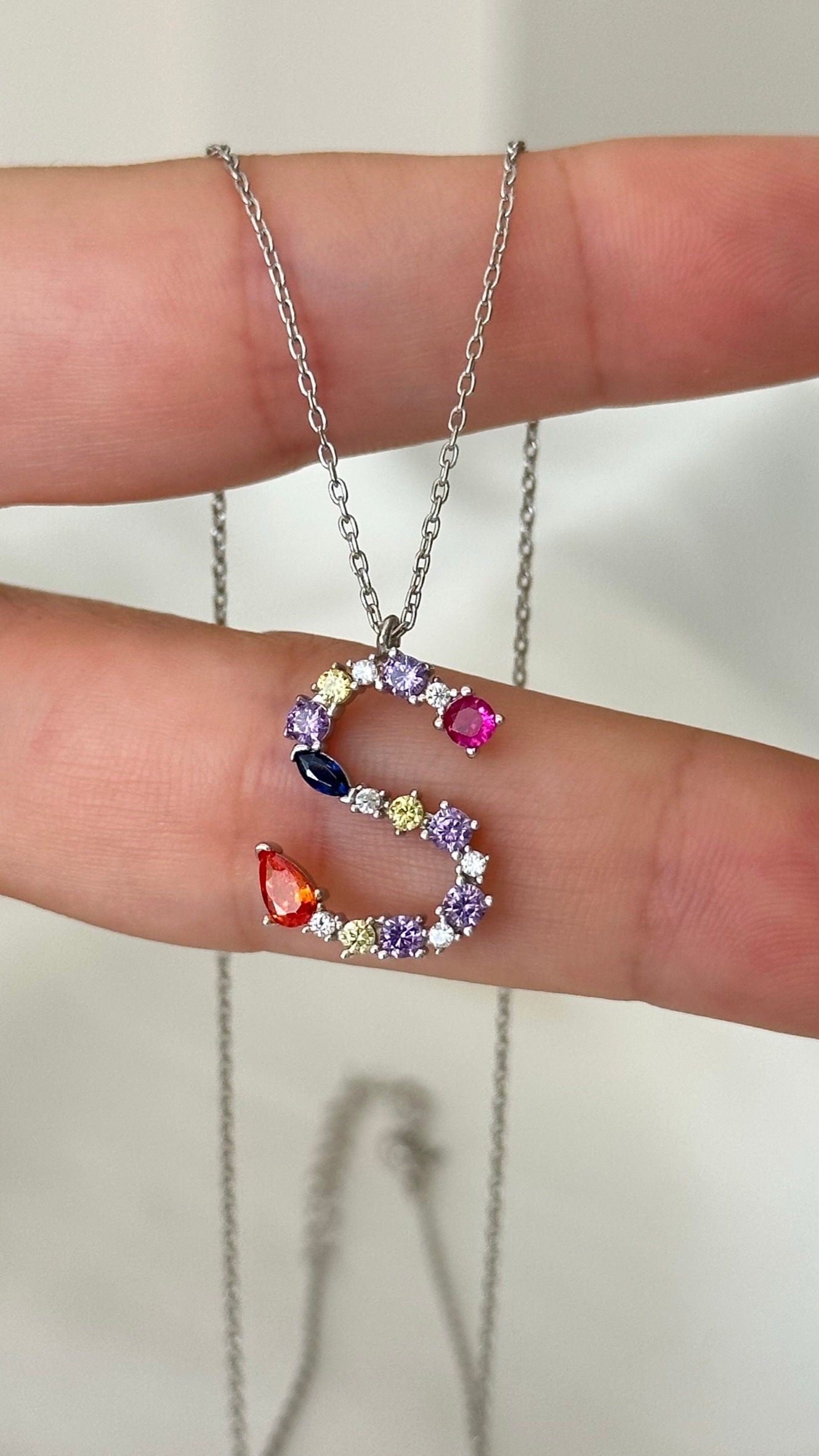 Big Letter Necklace, Large Initial Pendant Necklace, CZ Gemstone, Personalized Gifts, Layering Necklace, Statement Necklace, Letter Jewelry