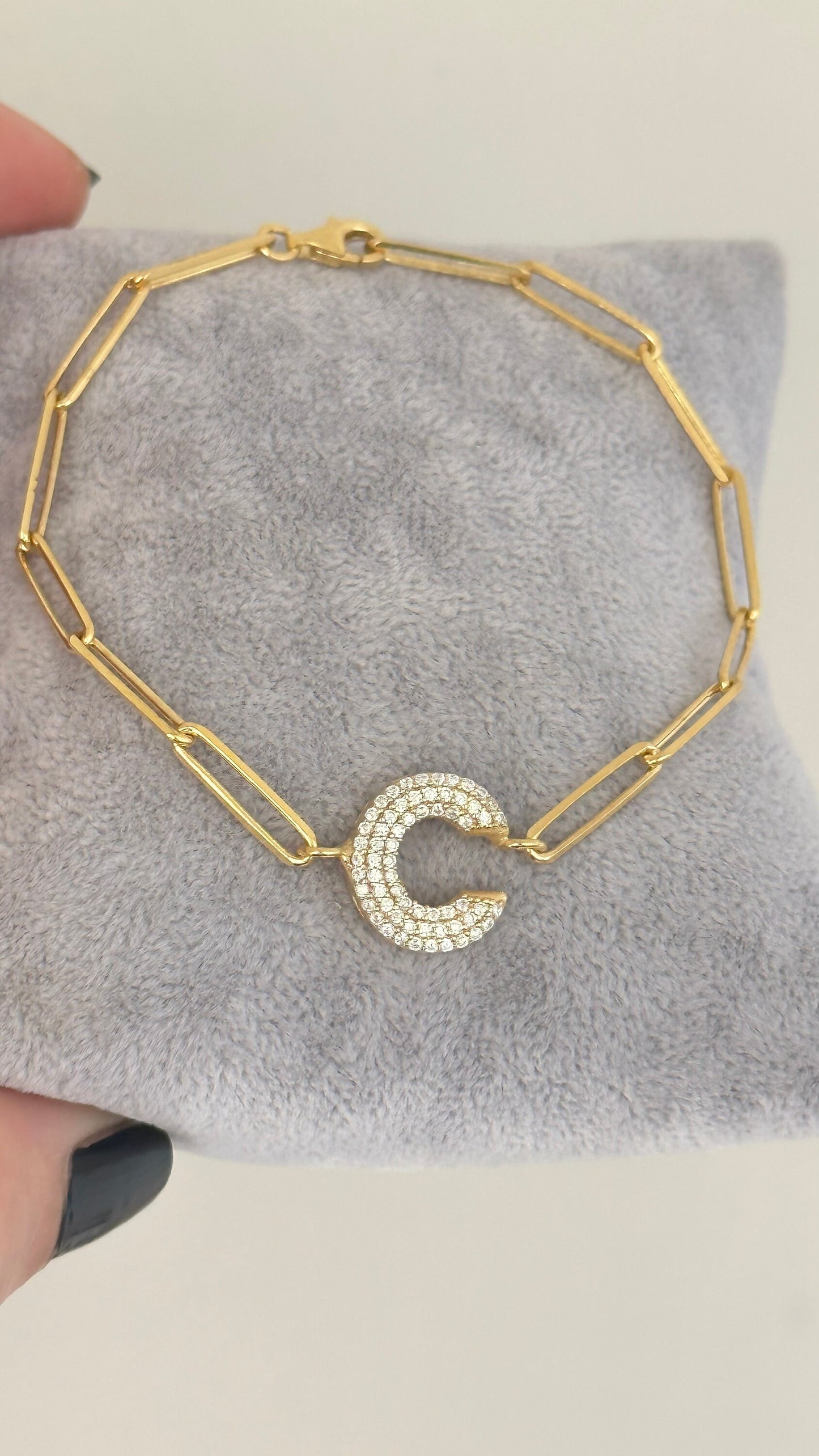 Gold Link Chain Initial Bracelet, Bubble Letter Bracelet, Balloon Diamond Name Bracelet, Trendy Layering Bracelet, Girlfriend Bracelet, 925