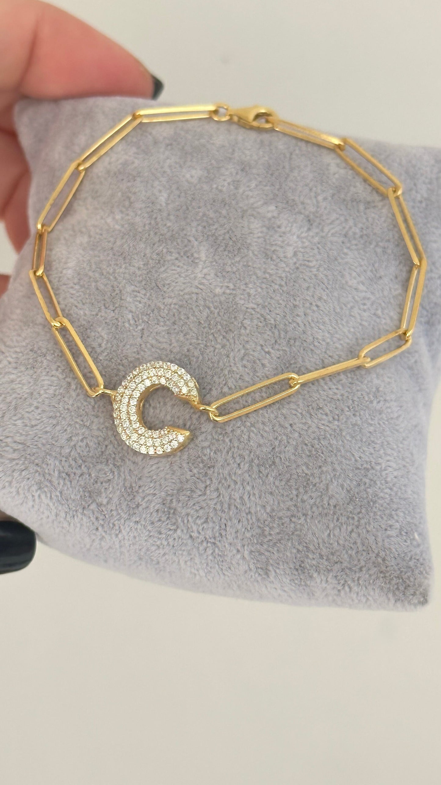 Gold Link Chain Initial Bracelet, Bubble Letter Bracelet, Balloon Diamond Name Bracelet, Trendy Layering Bracelet, Girlfriend Bracelet, 925