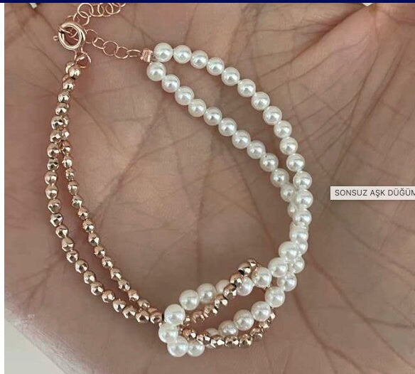 Half Pearl Half Chain Bracelet, Pearl Knot Bracelet, Ball Chain Bracelet, Gift for her, Woman Half and Half Bracelet, Pearl Jewelry