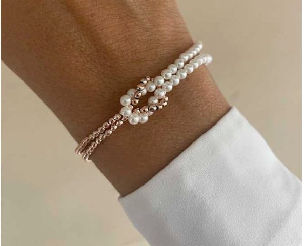 Half Pearl Half Chain Bracelet, Pearl Knot Bracelet, Ball Chain Bracelet, Gift for her, Woman Half and Half Bracelet, Pearl Jewelry