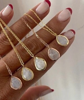 Moon Stone Pendant Necklace, Crystal Healing Necklace, Opalite Moonstone, Yoga Gifts, Healing Jewelry, Rose Gold Necklace, 925 Silver