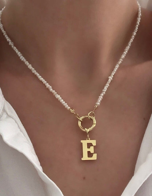 Tiny Pearl Necklace, Initial Pearl Necklace, Pearl Chain Choker, Personalized Pearl Necklace, Custom Pearl Necklace, Personalized gift, 925