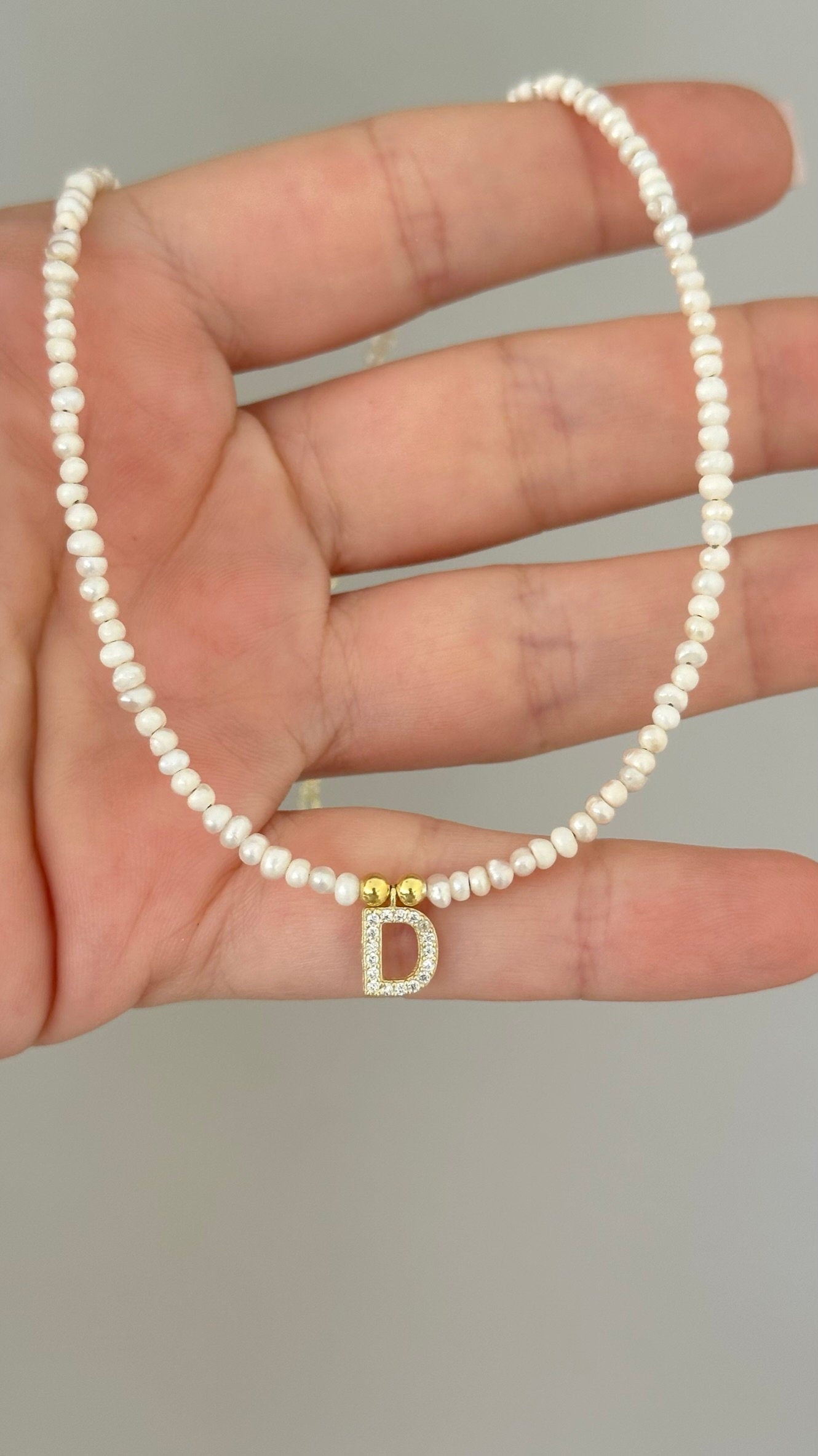 Pearl Initial Letter Necklace Personalized Baby Baroque Pearl Small Pearl Letter Charm Necklace Choker CZ Initials Custom Name Necklace