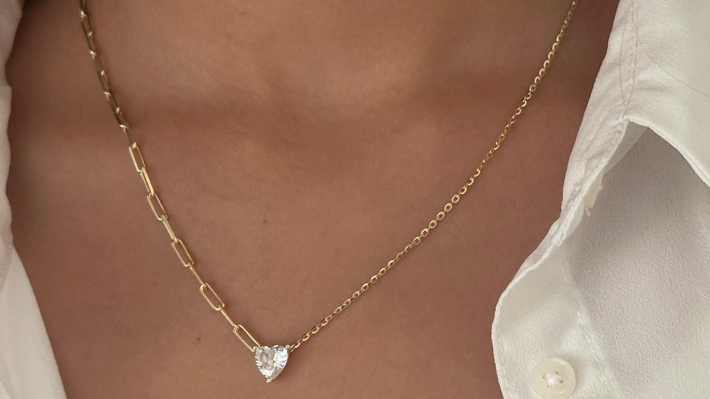 Heart Diamond Solitaire Necklace, Heart Shaped Moissanite Diamond Pendant Necklace, Layering Necklace, Gift for Her, 925 Sterling Silver