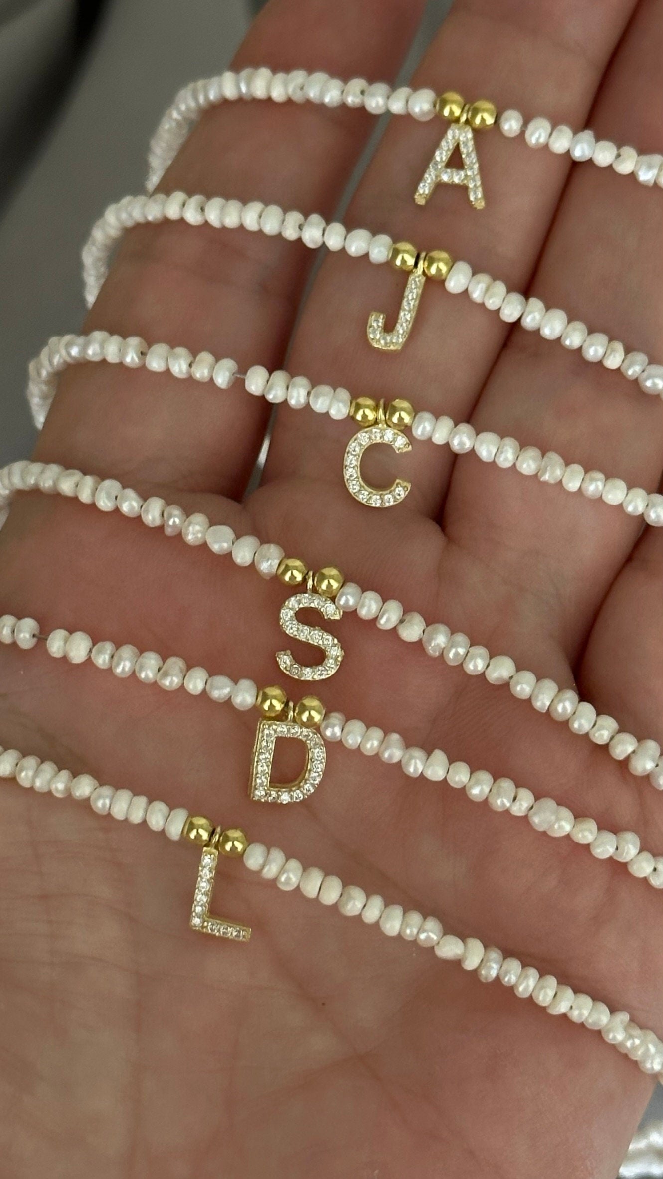 Pearl Initial Letter Necklace Personalized Baby Baroque Pearl Small Pearl Letter Charm Necklace Choker CZ Initials Custom Name Necklace