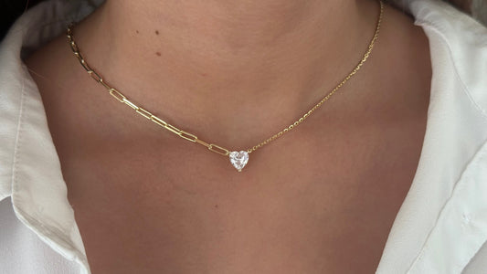 Heart Diamond Solitaire Necklace,  Heart Shaped Moissanite Diamond Pendant Necklace, Layering Necklace, Gift for Her, 925 Sterling Silver