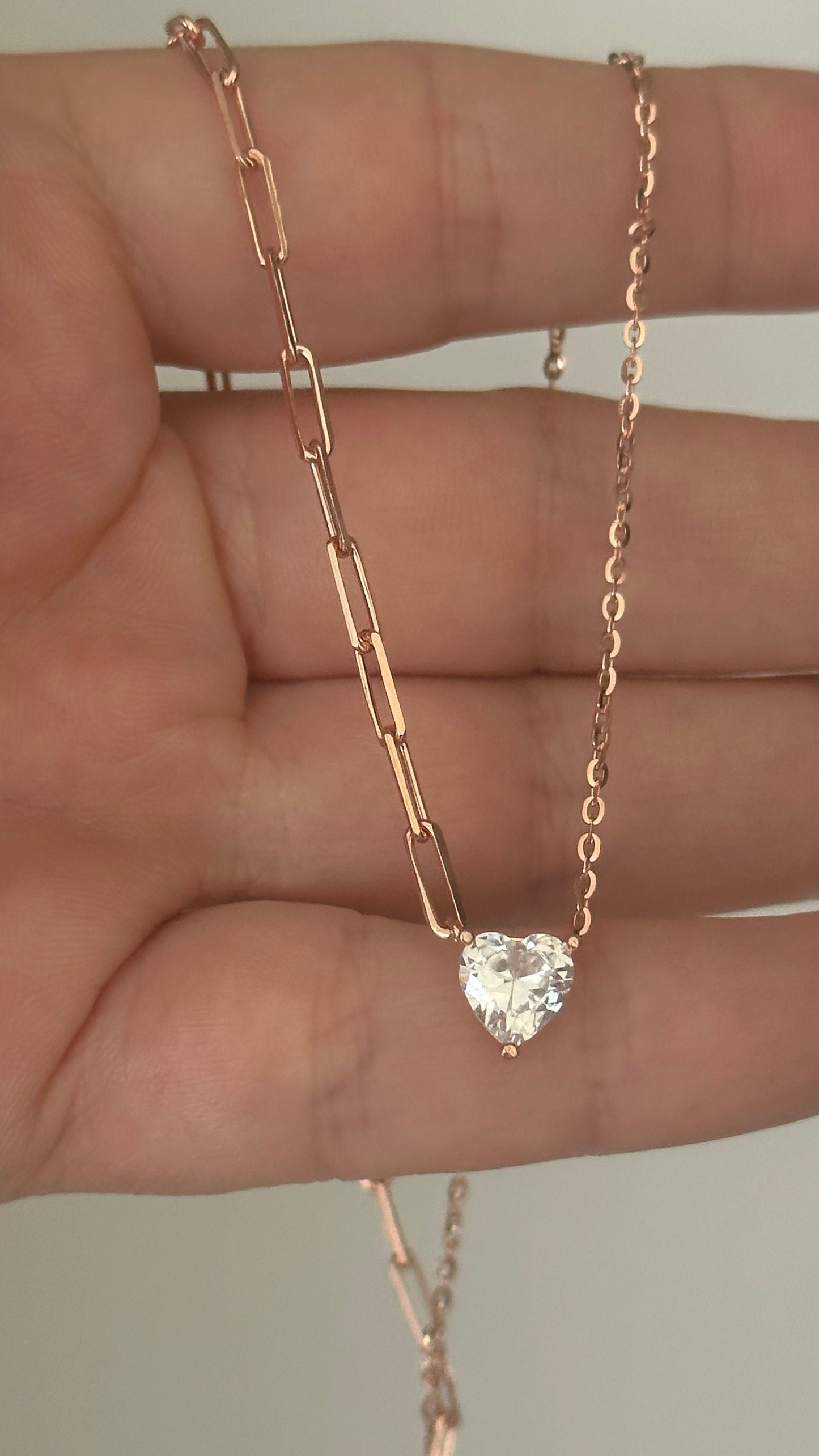 Heart Diamond Solitaire Necklace, Heart Shaped Moissanite Diamond Pendant Necklace, Layering Necklace, Gift for Her, 925 Sterling Silver