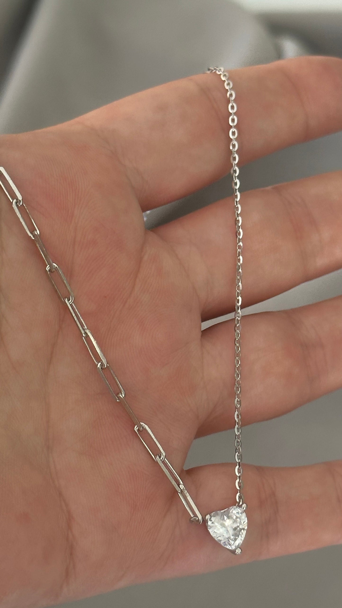 Heart Diamond Solitaire Necklace, Heart Shaped Moissanite Diamond Pendant Necklace, Layering Necklace, Gift for Her, 925 Sterling Silver