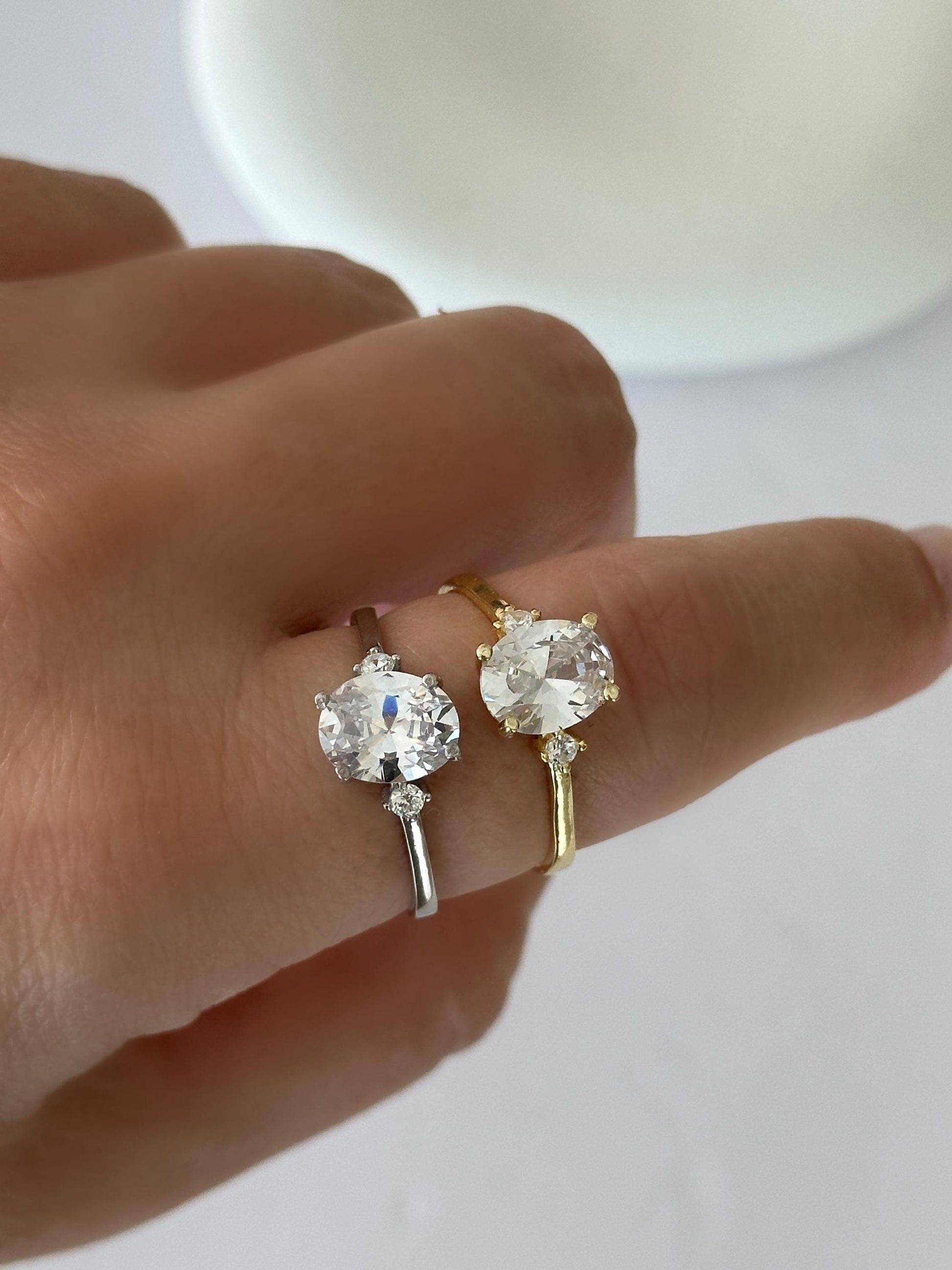 Adjustable Diamond Baguette Ring: CZ Gemstone, Sterling Silver Statement Jewelry Stackable Rings  Women