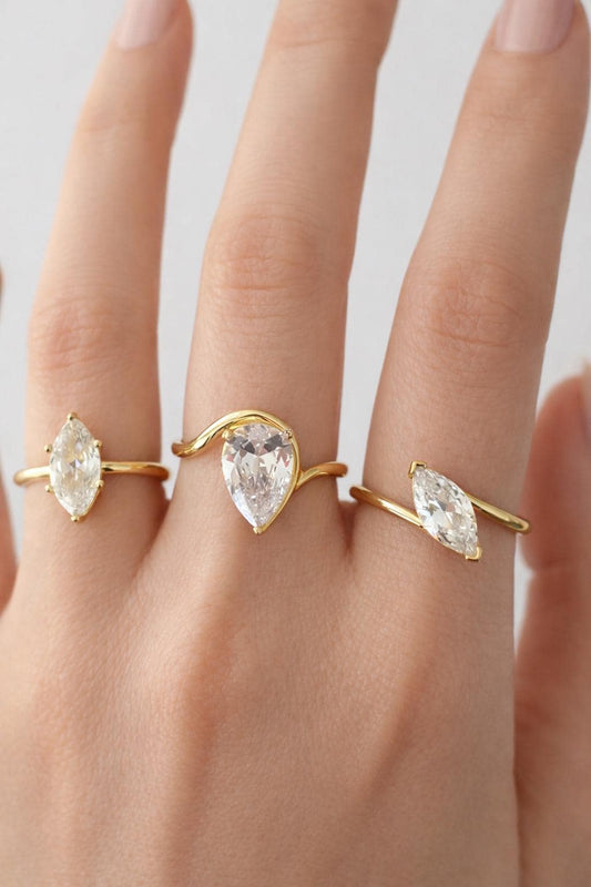 Marquise treardrop lab diamond adjustable gold rings