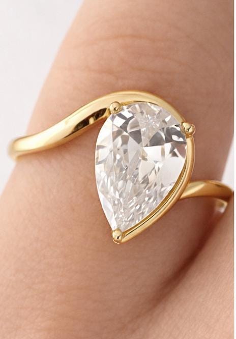 Adjustable Lab Diamond Ring, Pear Teardrop & Marquise Cut, Sterling Silver Stacking Rings, 14K Gold Rose, Gift for Her