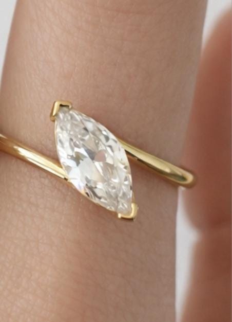 Marquise cut lab diamond gold adjustable ring