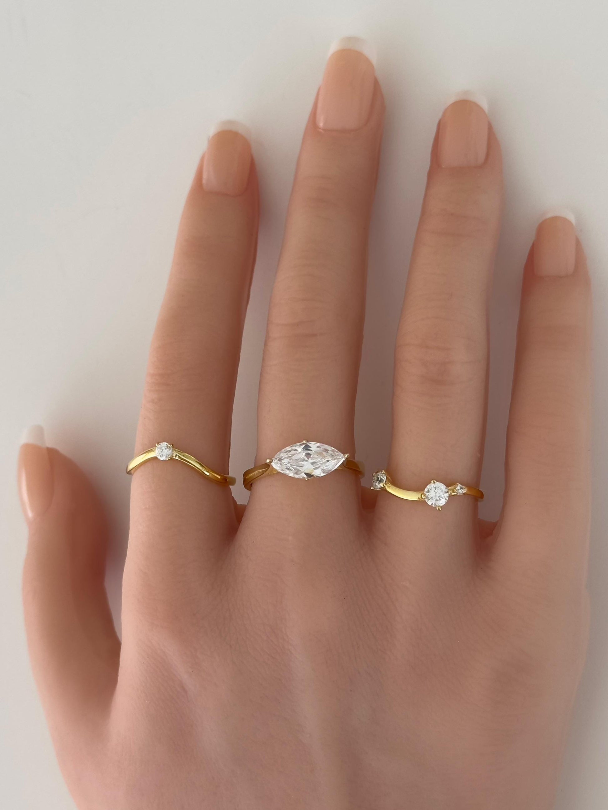Adjustable Lab Diamond Ring: 14k Gold Plated Sterling Silver, CZ Gemstone Stackable Rings Women