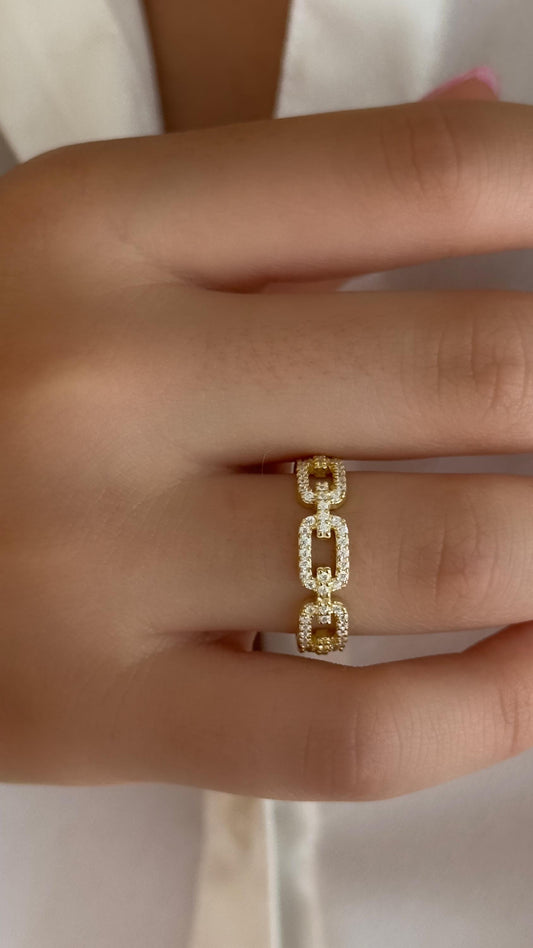 Chain Link Ring, Adjustable Rings Women, Gold Ring, Diamond Stacking Ring, Crystal Ring, Gemstone Ring, Sterling Silver Ring, Gift for Her