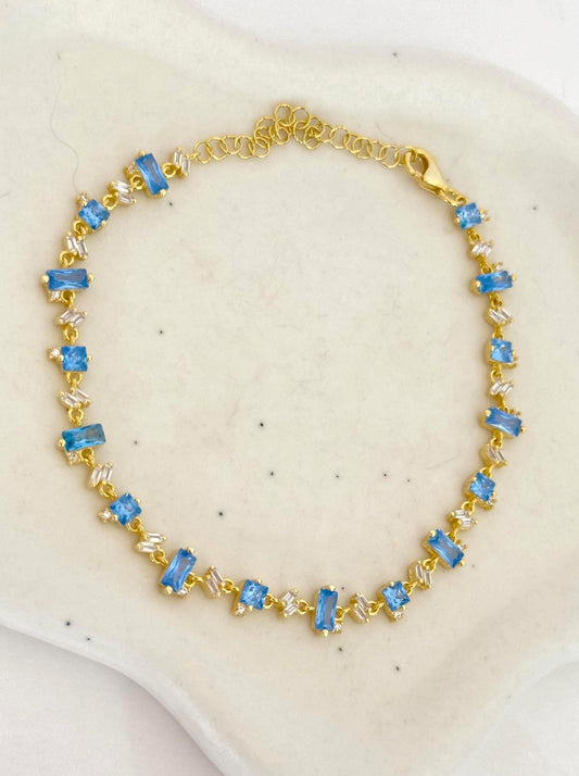 Aquamarine Bracelet, Blue Diamond Bracelet, Birthstone Bracelet, Aquamarine Jewelry, 14k Gold Bracelet, Gift for Her, Gifts for Women
