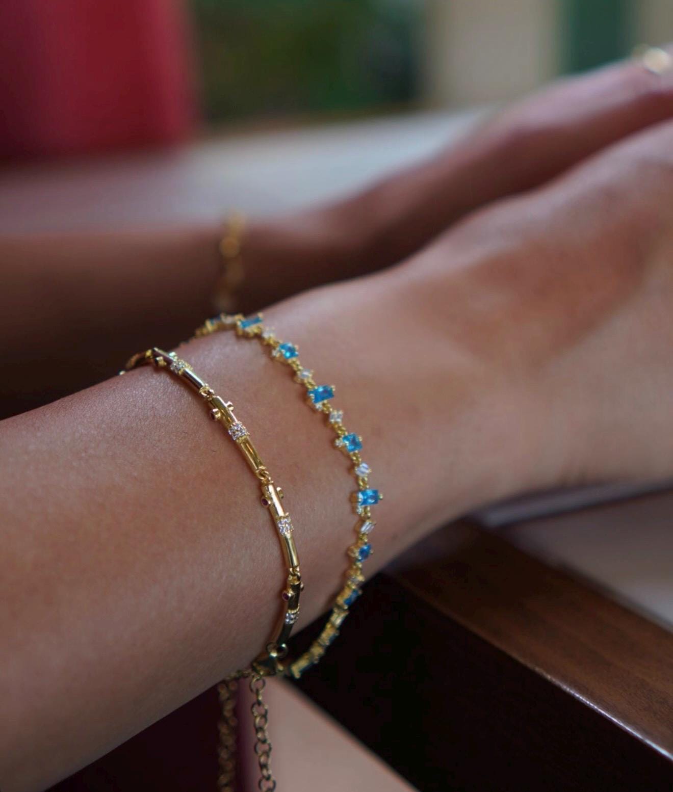 Aquamarine Diamond Bracelet: CZ  Gemstone 14k Gold Plated Sterling Silver Jewelry