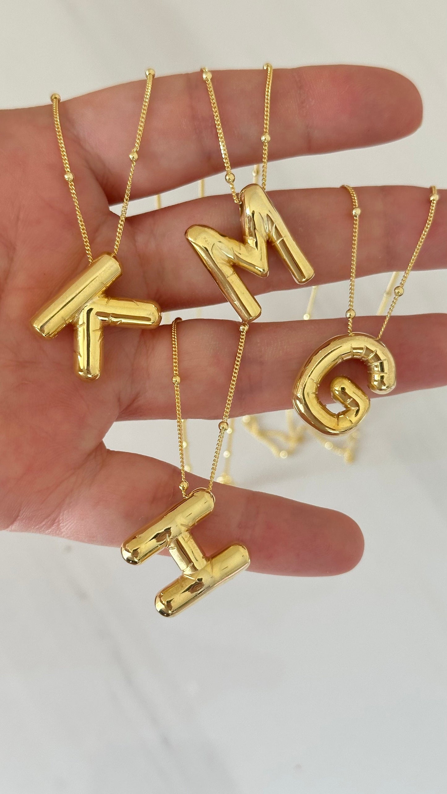 Balloon Initial Necklace: 14K Gold Vermeil Sterling Silver Bubble Letter Pendant