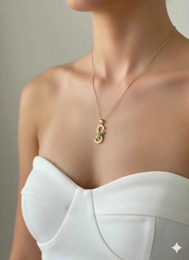 925 sterling silver initial letter necklace with birthstone bee.