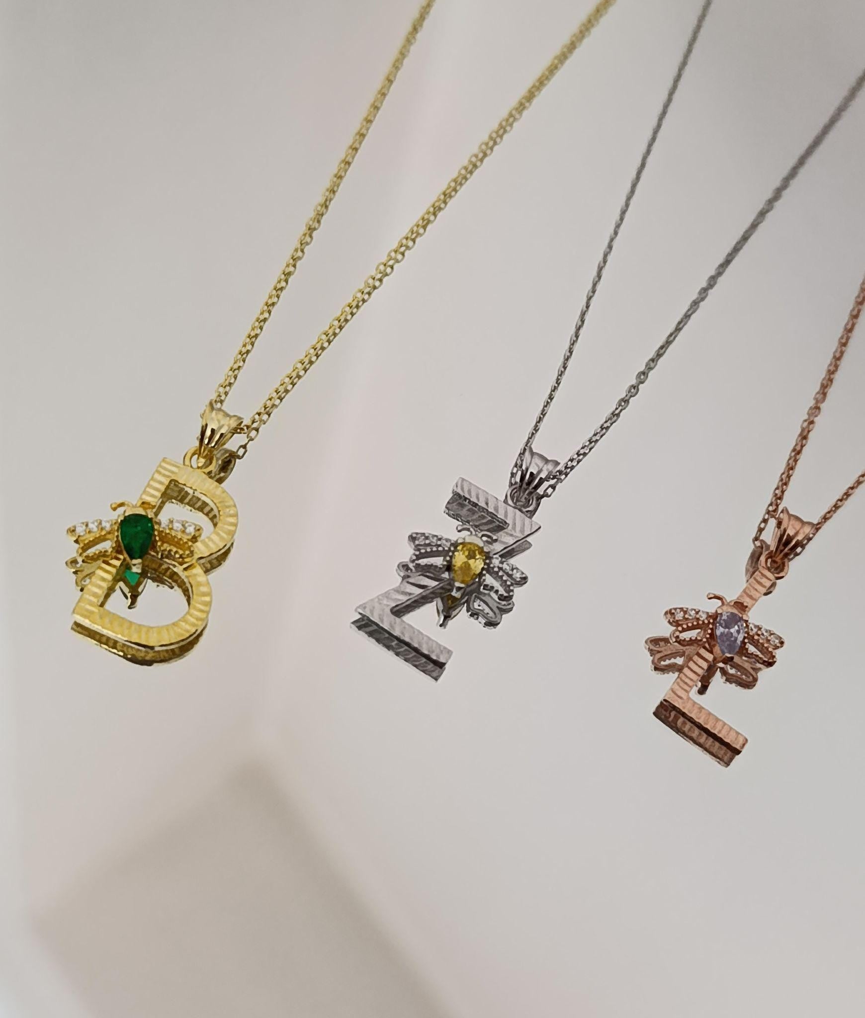 Custom jewelry birthstone necklace with letter pendant gold rose gold silver