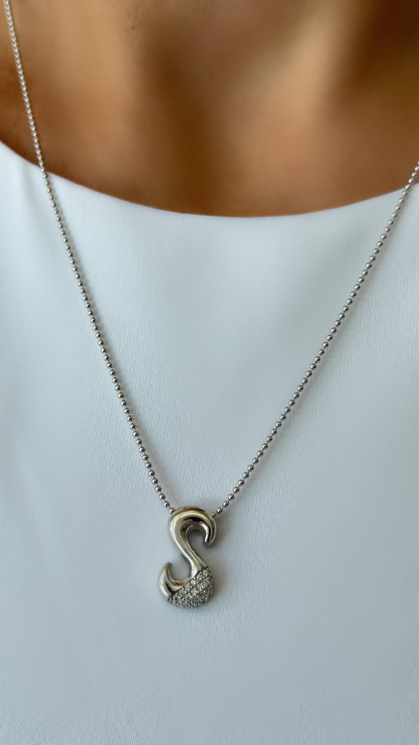 3D balloon letter necklace with clear CZ stones, 14K gold plated sterling silver personalized jewelry by Shineliz.
