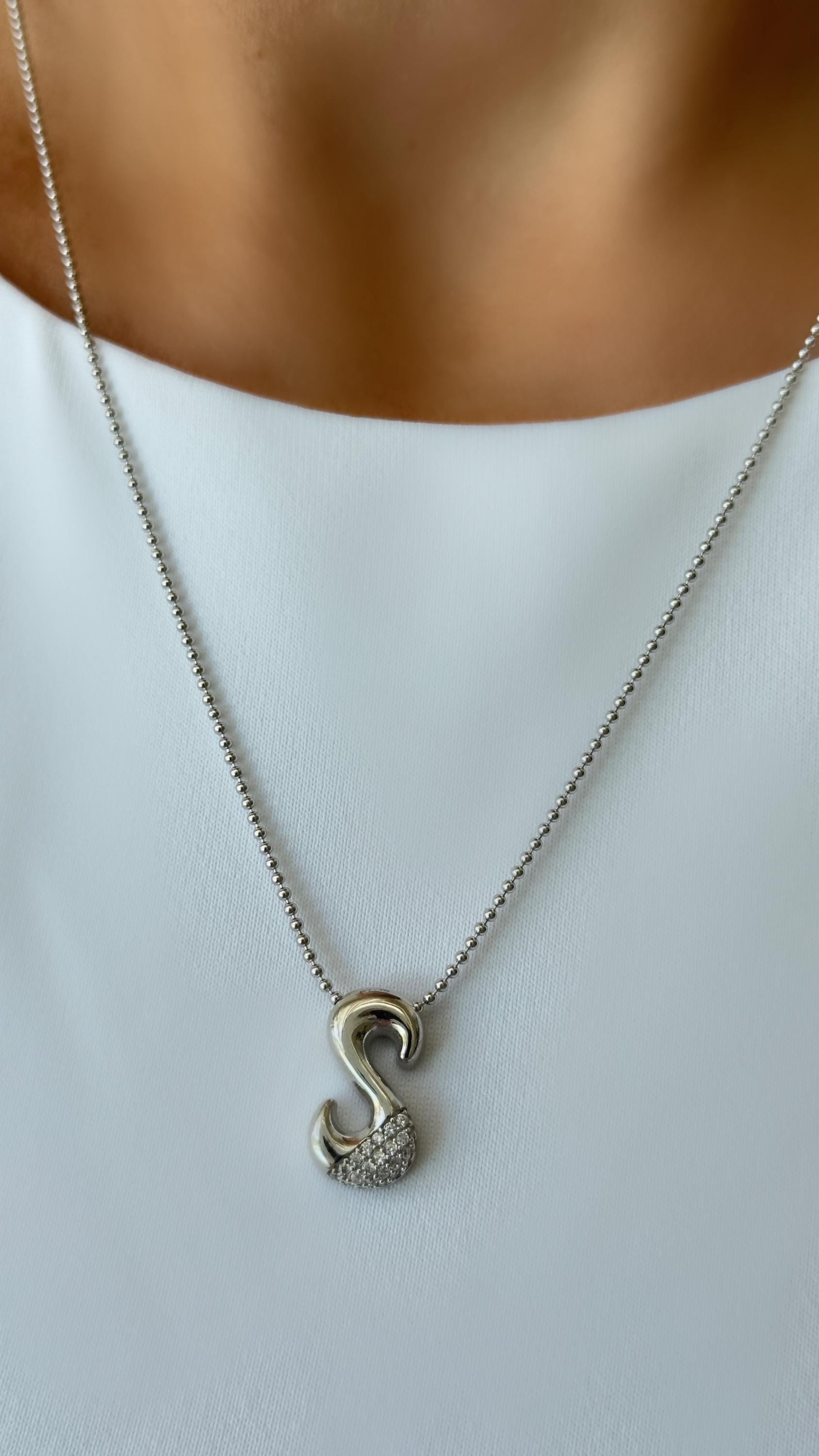 3D balloon letter necklace with clear CZ stones, 14K gold plated sterling silver personalized jewelry by Shineliz.