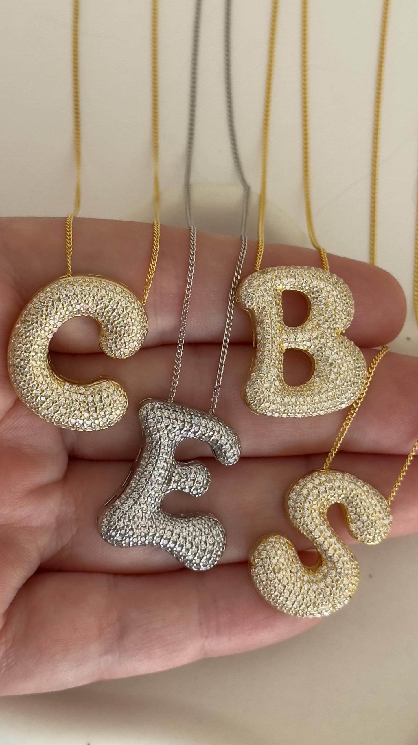 Bubble letter necklace  - Diamond initial pendant