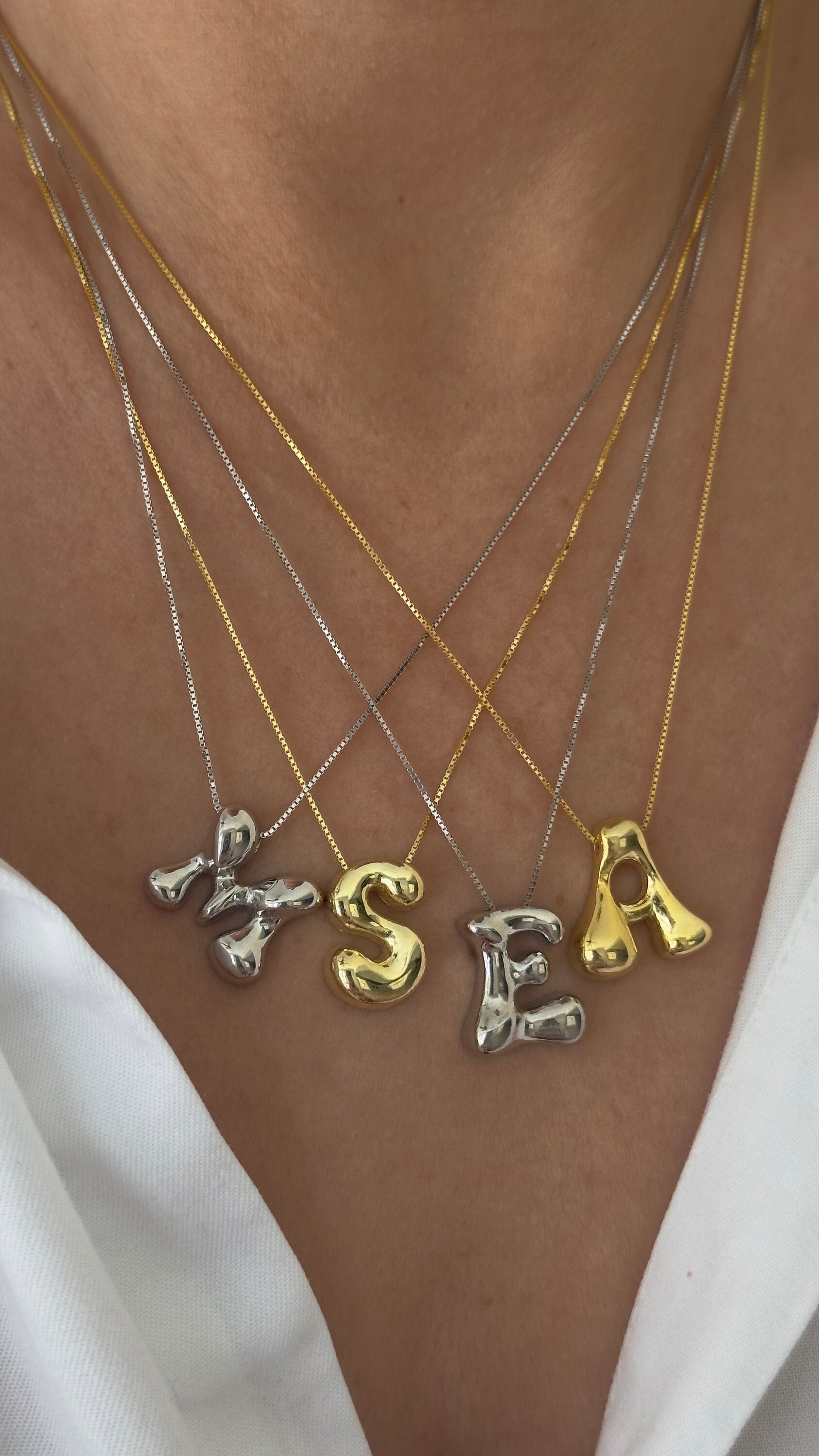 Trendy Bubble Letter Necklace, 3D Balloon Initial Pendant, 925 Sterling Silver 14k Gold Plated, Personalized Jewelry Gifts for her