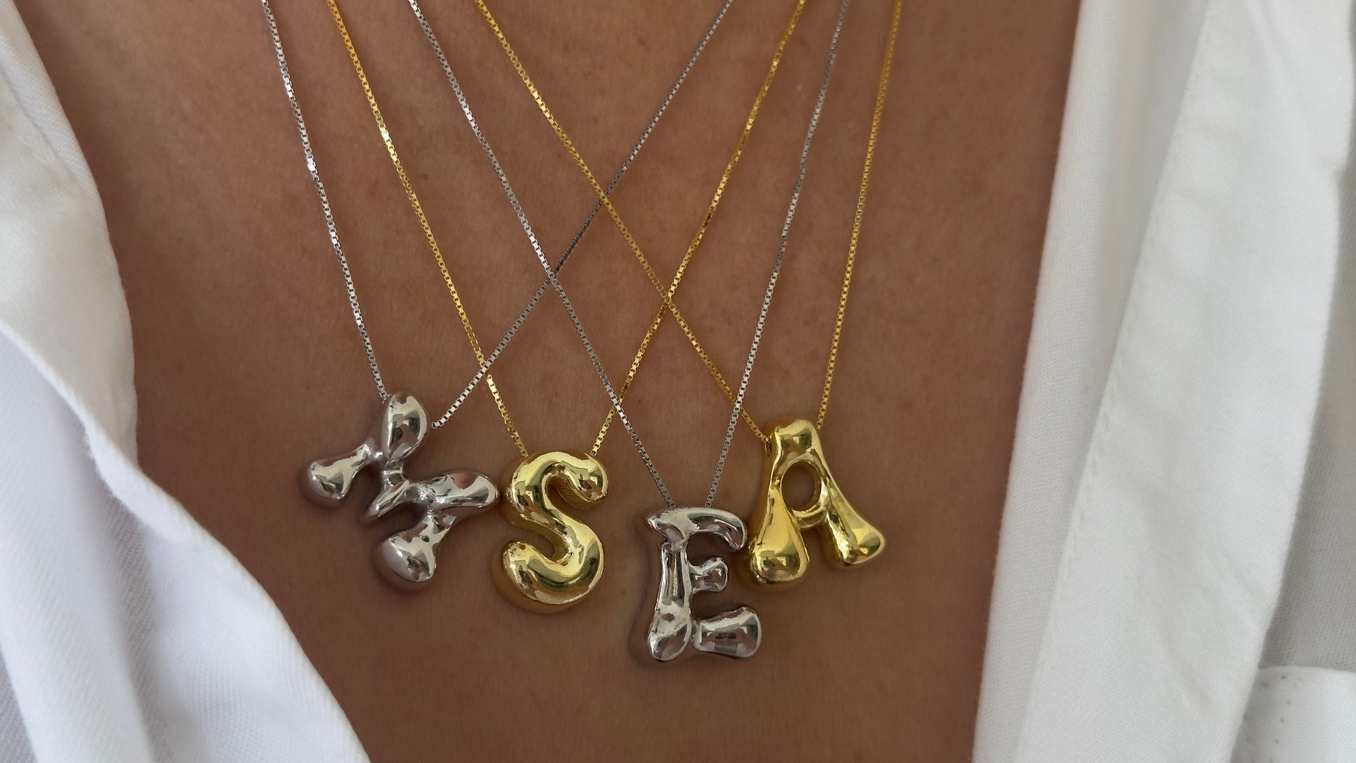 Bubble Letter Necklace: Sterling Silver Initial Pendant 14k Gold Plated Personalized Jewelry Gift
