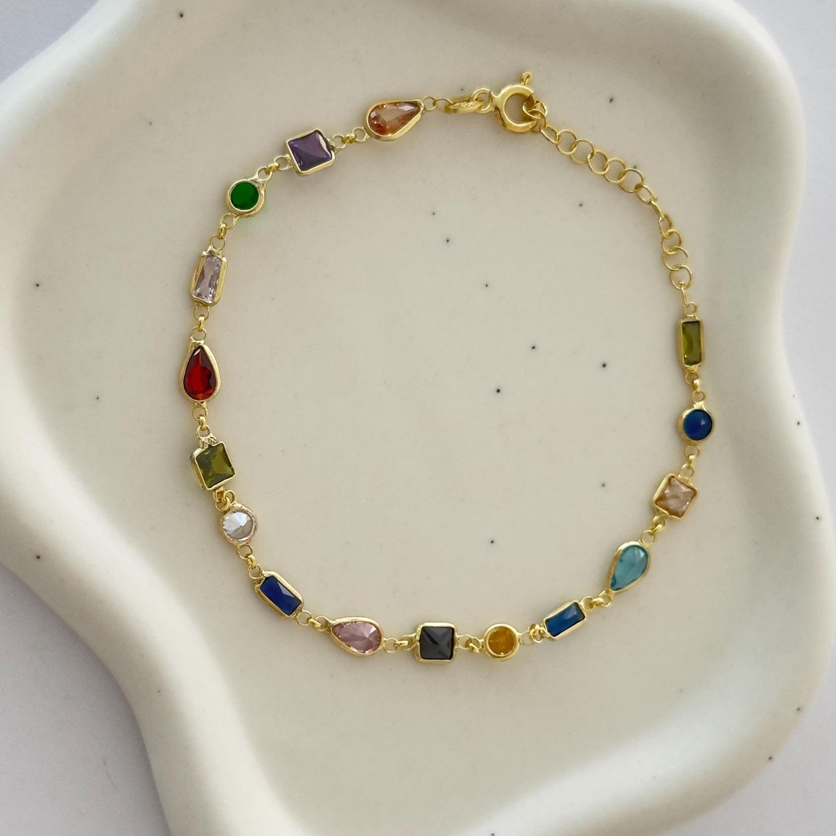CZ Chain Bracelet, Colorful Diamond Bracelet 14k Gold, Multicolor Stack Bracelet, 925 Sterling Silver Jewelry Women Girls, Gift for her